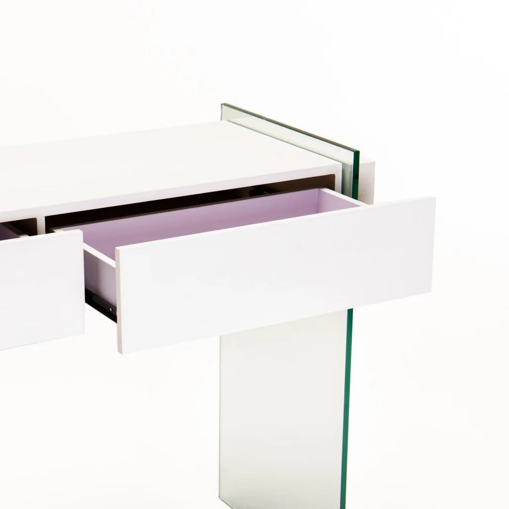 OPAL 110x40cm 12MM TEMPERED GLASS CONSOLE WITH DRAWERS
