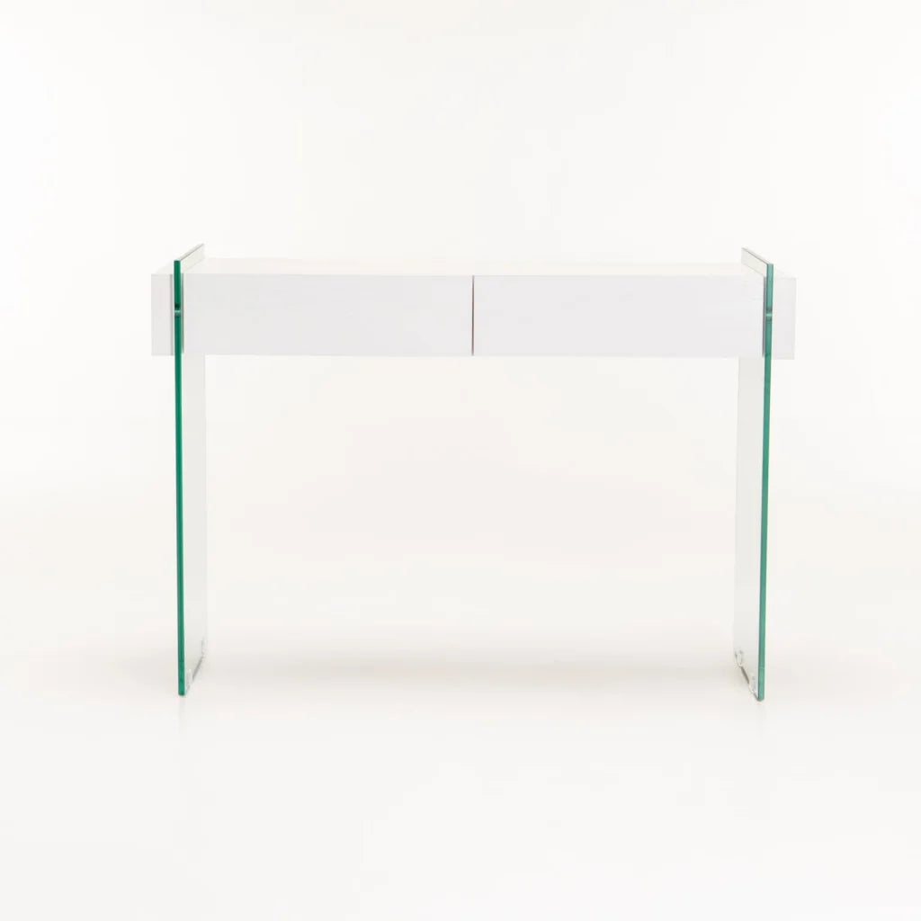 OPAL 110x40cm 12MM TEMPERED GLASS CONSOLE WITH DRAWERS