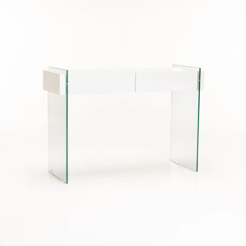 OPAL 110x40cm 12MM TEMPERED GLASS CONSOLE WITH DRAWERS