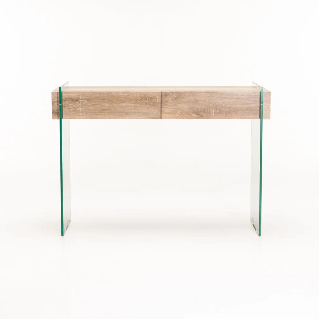 OPAL 110x40cm 12MM TEMPERED GLASS CONSOLE WITH DRAWERS