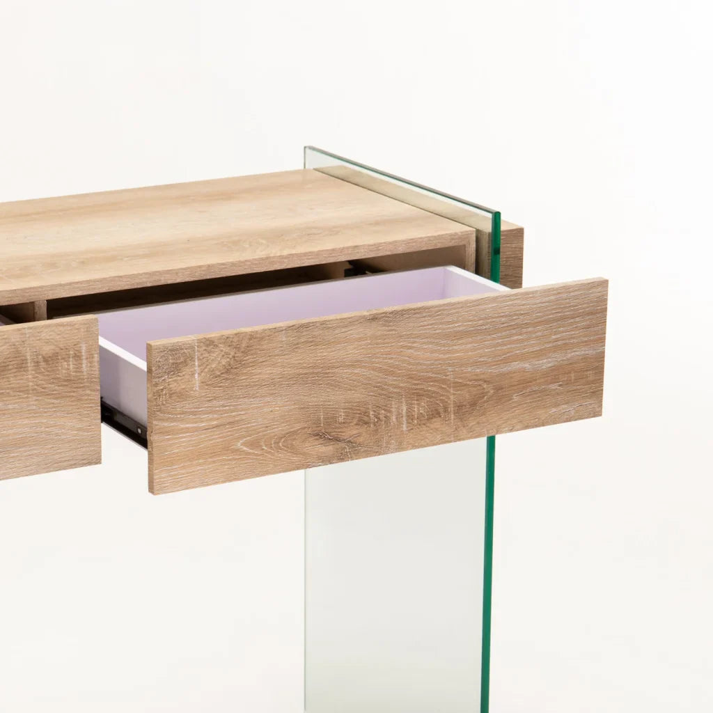 OPAL 110x40cm 12MM TEMPERED GLASS CONSOLE WITH DRAWERS