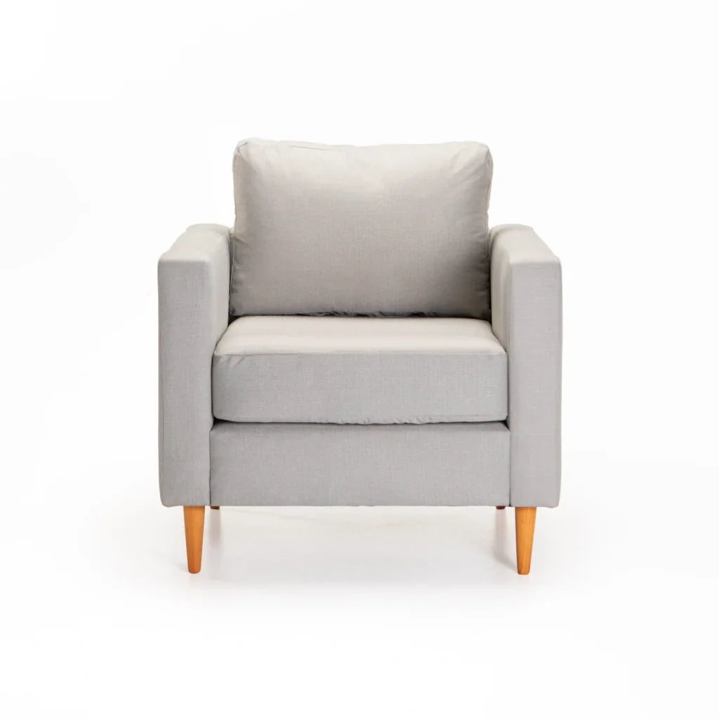 SANTINO FABRIC ARMCHAIR - PLATINUM/NATURAL LEG