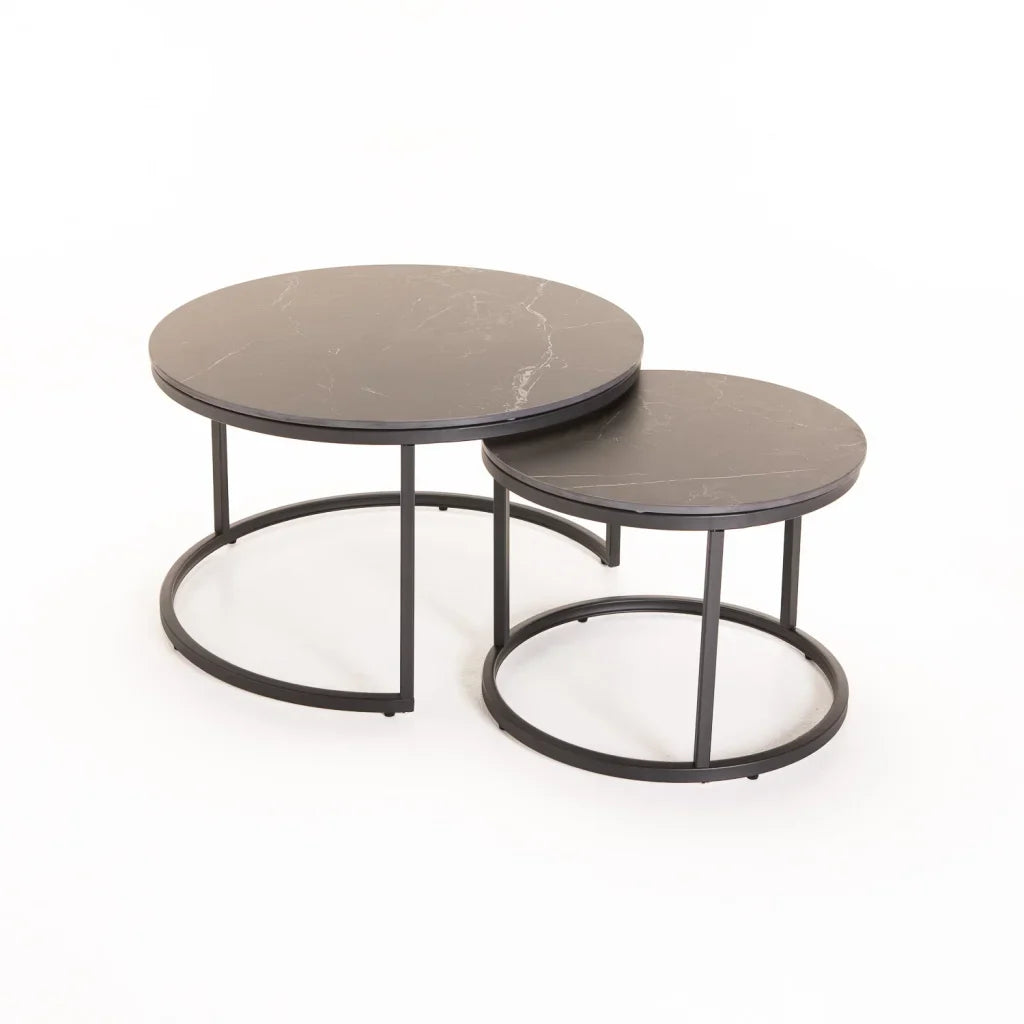 GIO SET OF 2 STONE TOP COFFEE TABLE - BLACK LEG