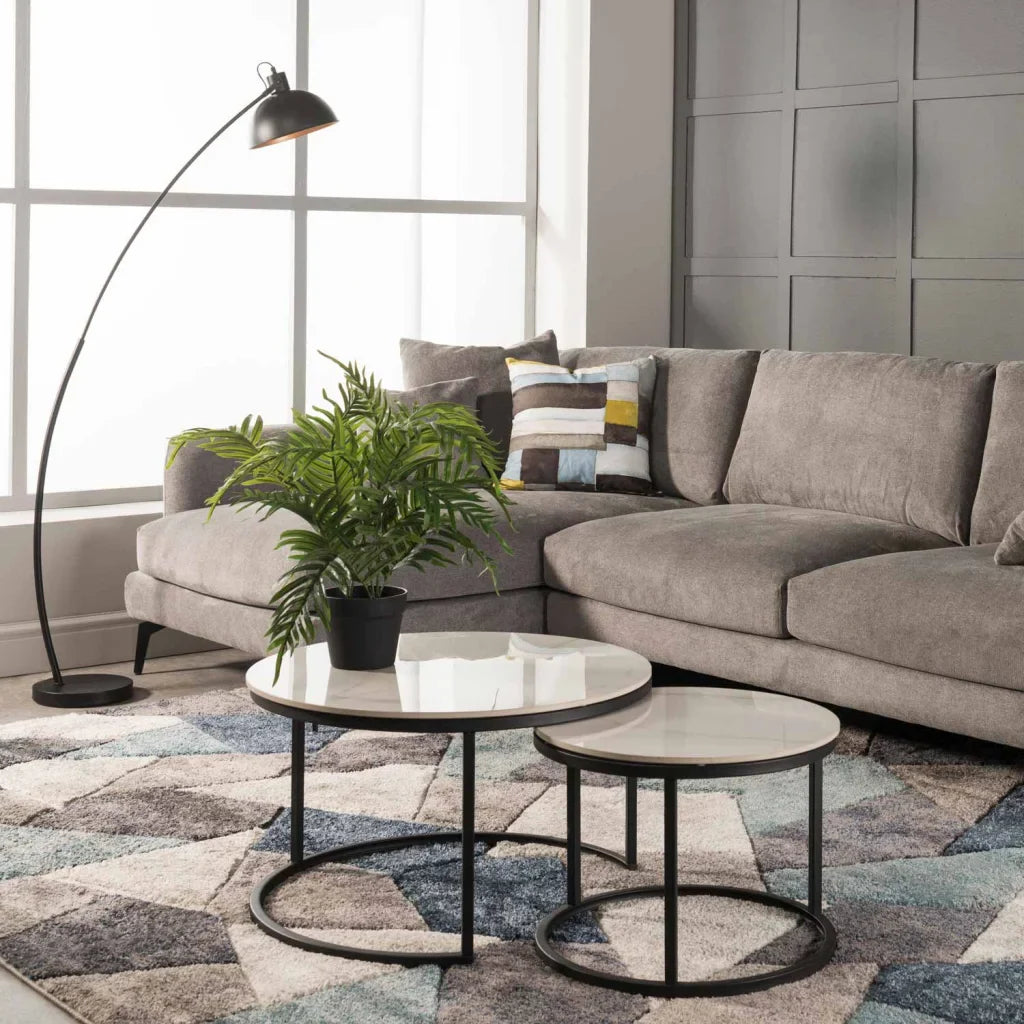 GIO SET OF 2 STONE TOP COFFEE TABLE - BLACK LEG