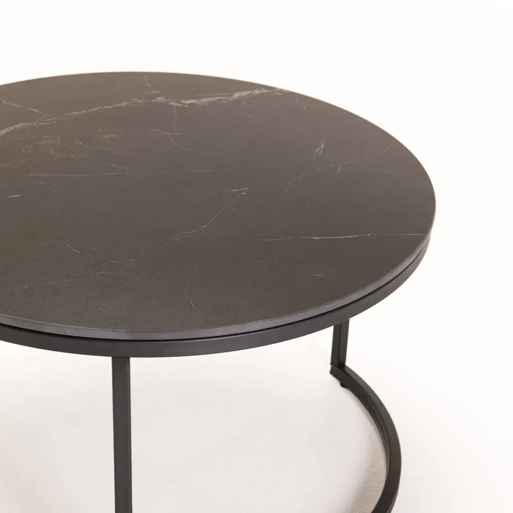 GIO SET OF 2 STONE TOP COFFEE TABLE - BLACK LEG