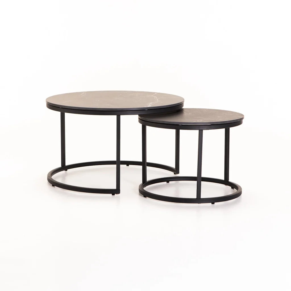 GIO SET OF 2 STONE TOP COFFEE TABLE - BLACK LEG