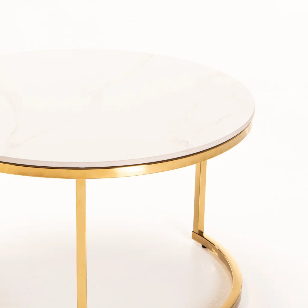 GIO SET OF 2 STONE TOP COFFEE TABLE - GOLD LEG