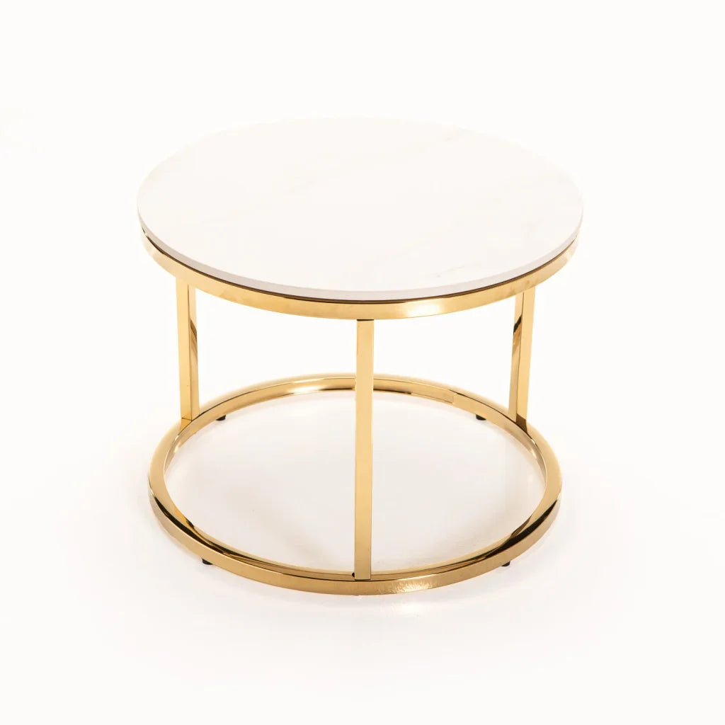GIO SET OF 2 STONE TOP COFFEE TABLE - GOLD LEG