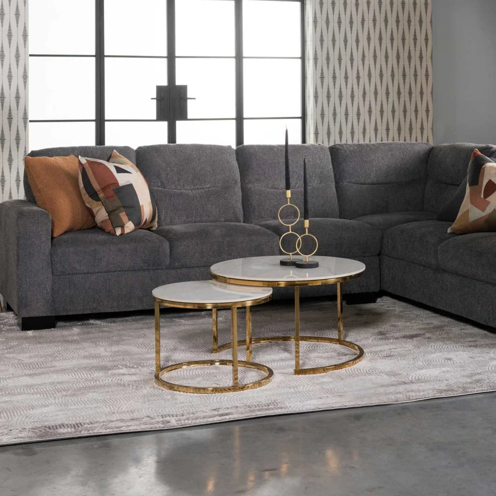 GIO SET OF 2 STONE TOP COFFEE TABLE - GOLD LEG