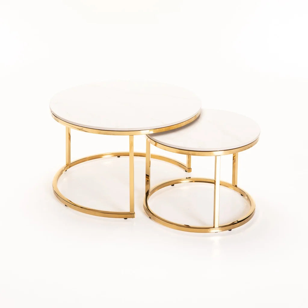 GIO SET OF 2 STONE TOP COFFEE TABLE - GOLD LEG