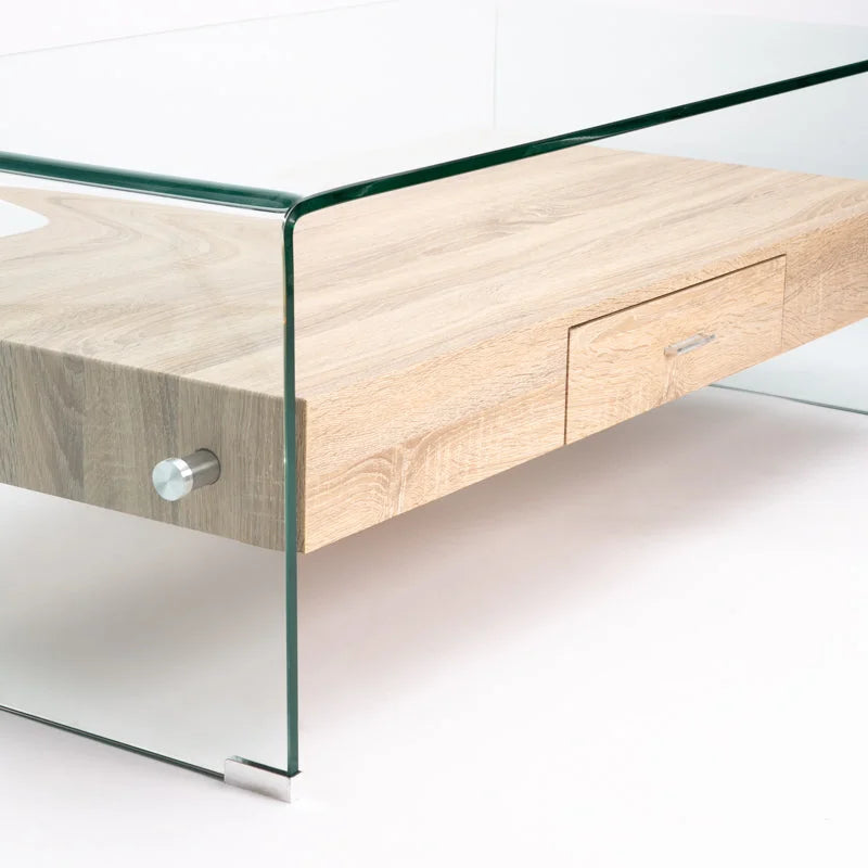 IVY 120x60cm 12MM TEMPERED GLASS COFFEE TABLE WITH DRAWER