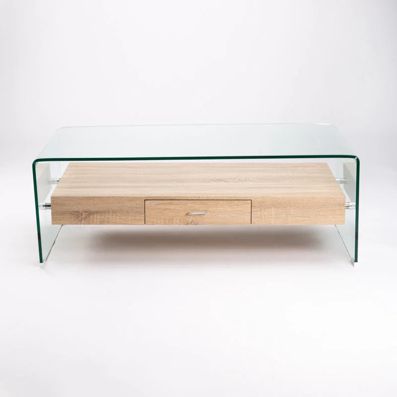 IVY 120x60cm 12MM TEMPERED GLASS COFFEE TABLE WITH DRAWER