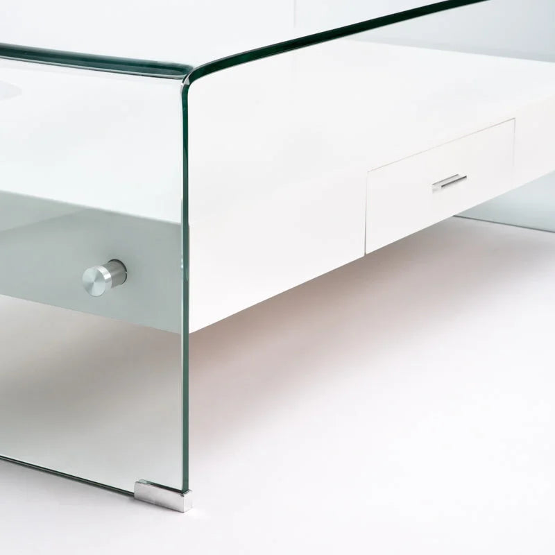 IVY 120x60cm 12MM TEMPERED GLASS COFFEE TABLE WITH DRAWER