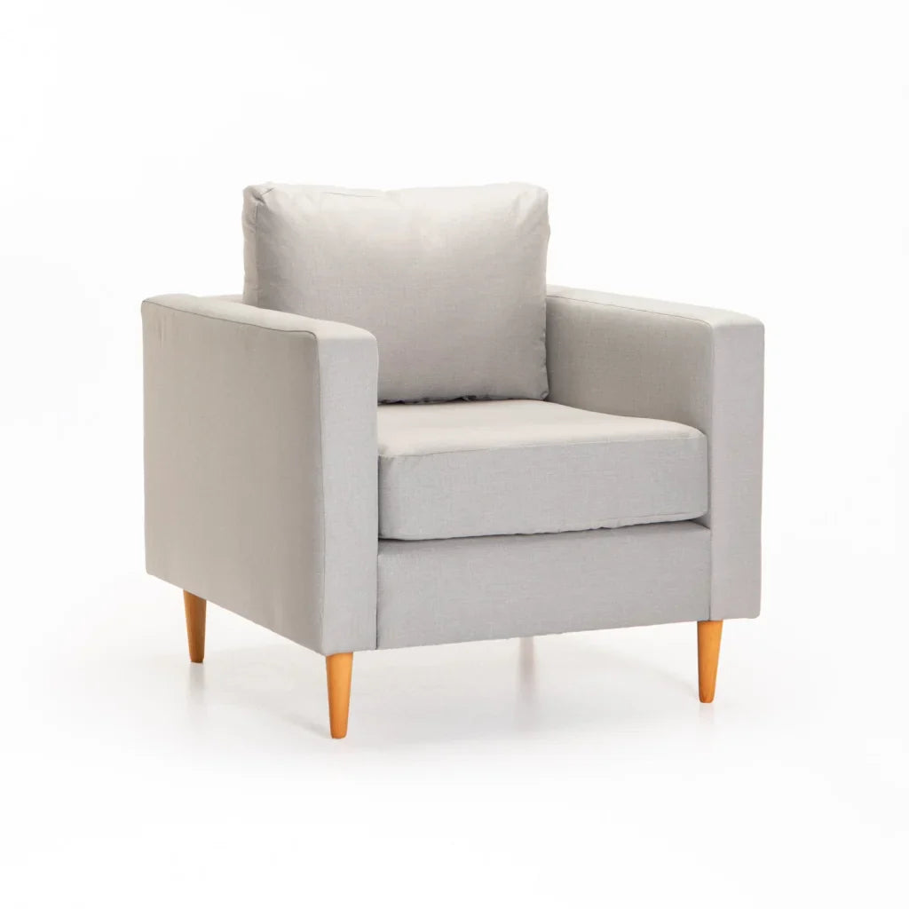 SANTINO FABRIC ARMCHAIR - PLATINUM/NATURAL LEG